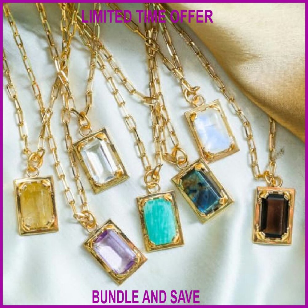 Gold Plated Rectangular Gemstone Necklace Adjusta… - image 7